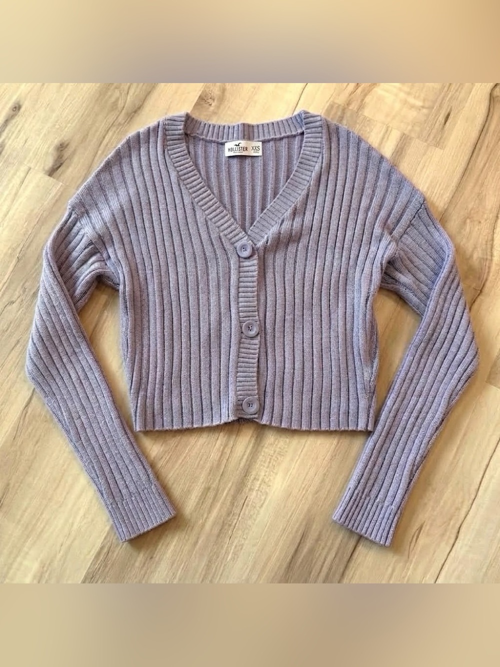 Hollister Cropped Lavender Ribbed Button Cardigan
